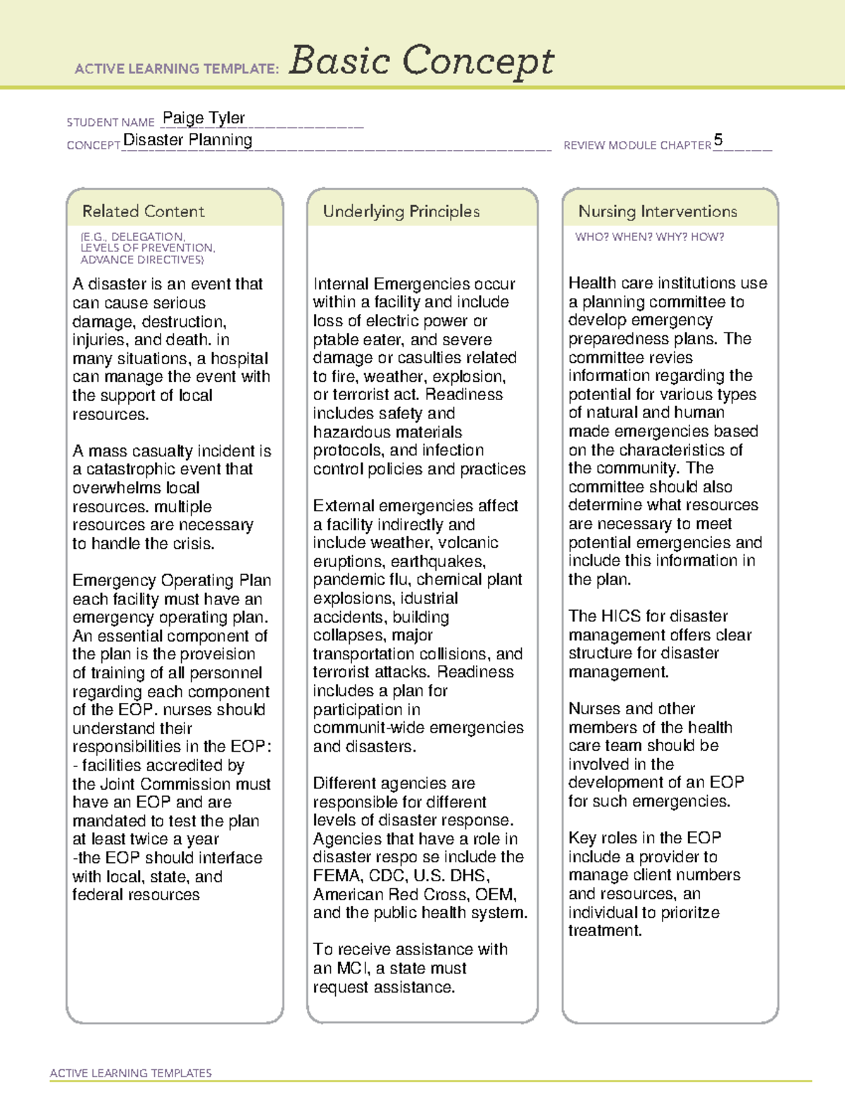 Ati Basic Concept Disaster Emergency Discharge Move Template Active ...