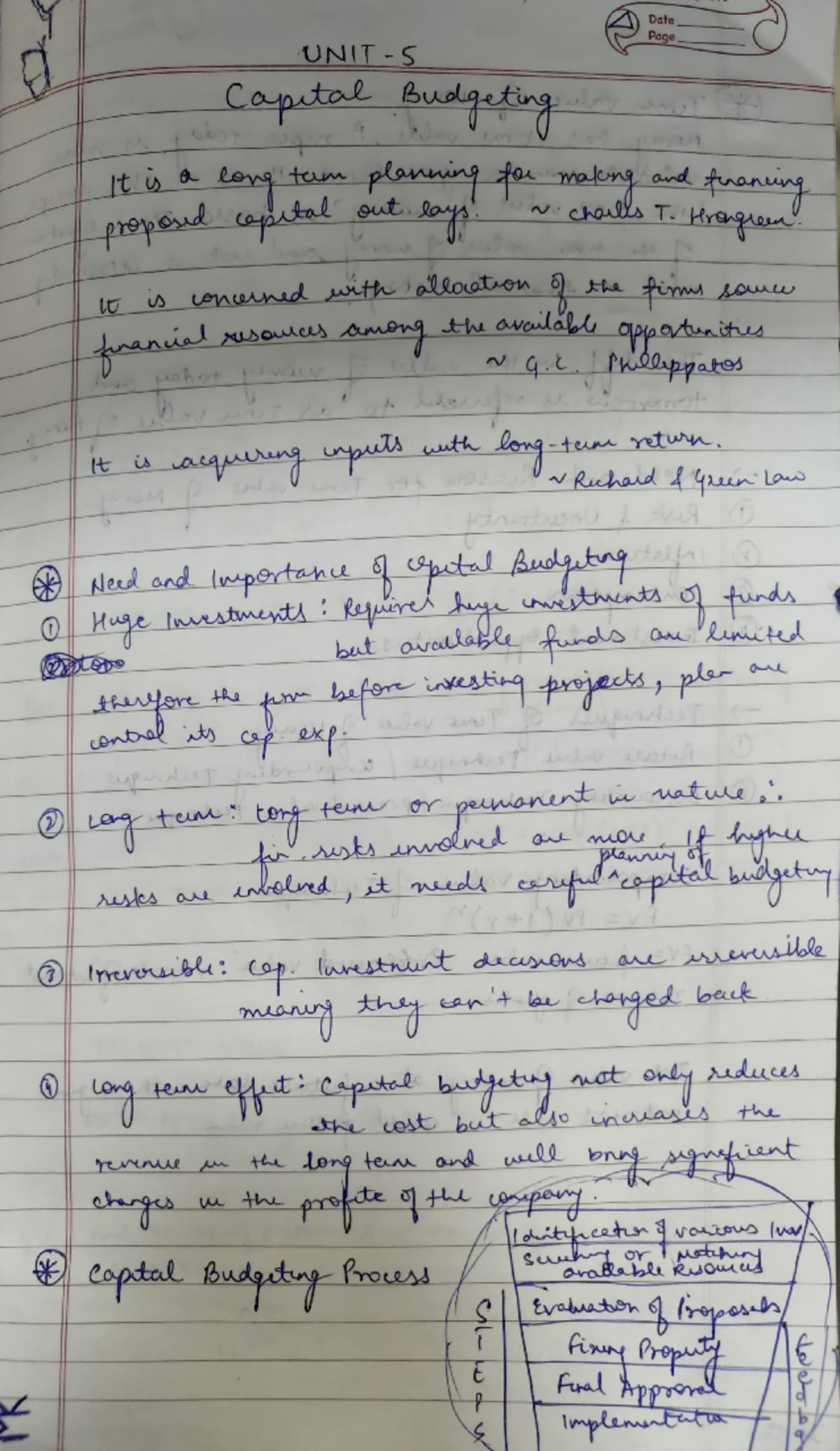 FM capital budgeting - FM Notes - Date Page UNIT. Capital Budgeting It ...