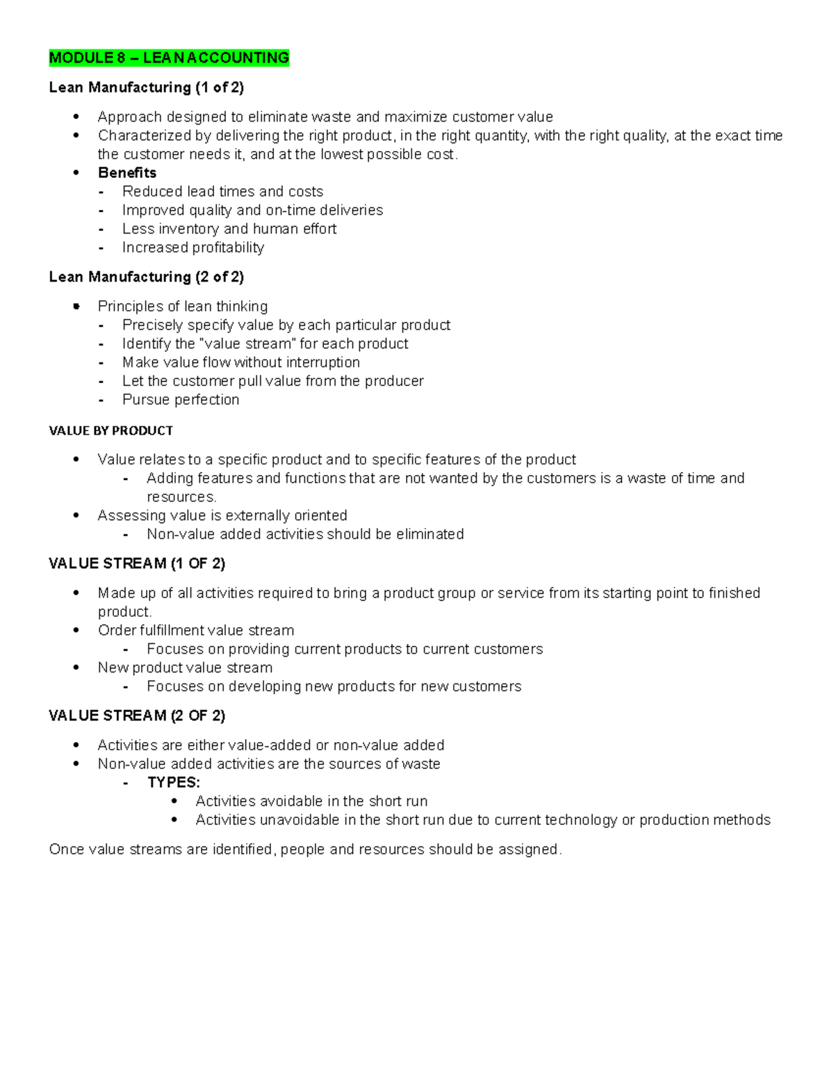 Module 8 LEAN Accounting - Advanced Accounting - ANTEO - Studocu