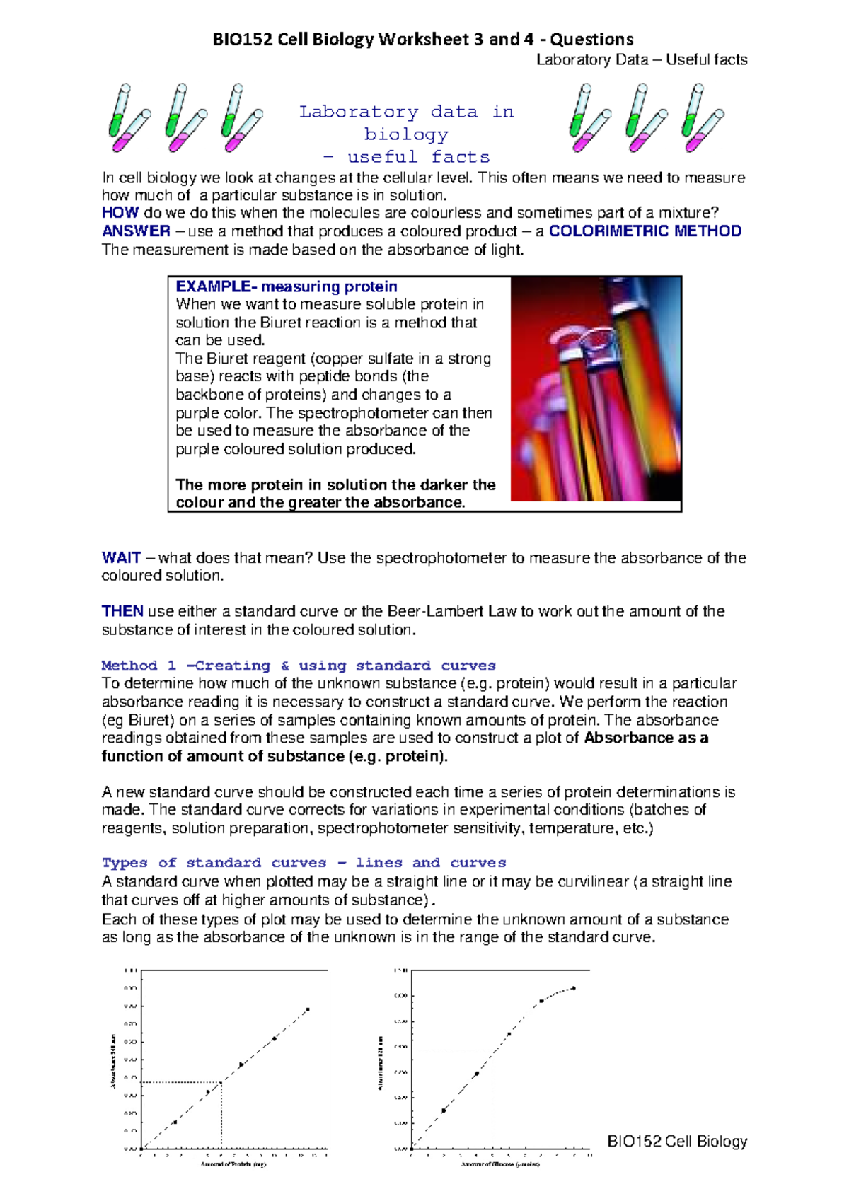 BIO152 Cell Biology Worksheet 3-4 - Laboratory Data – Useful facts ...