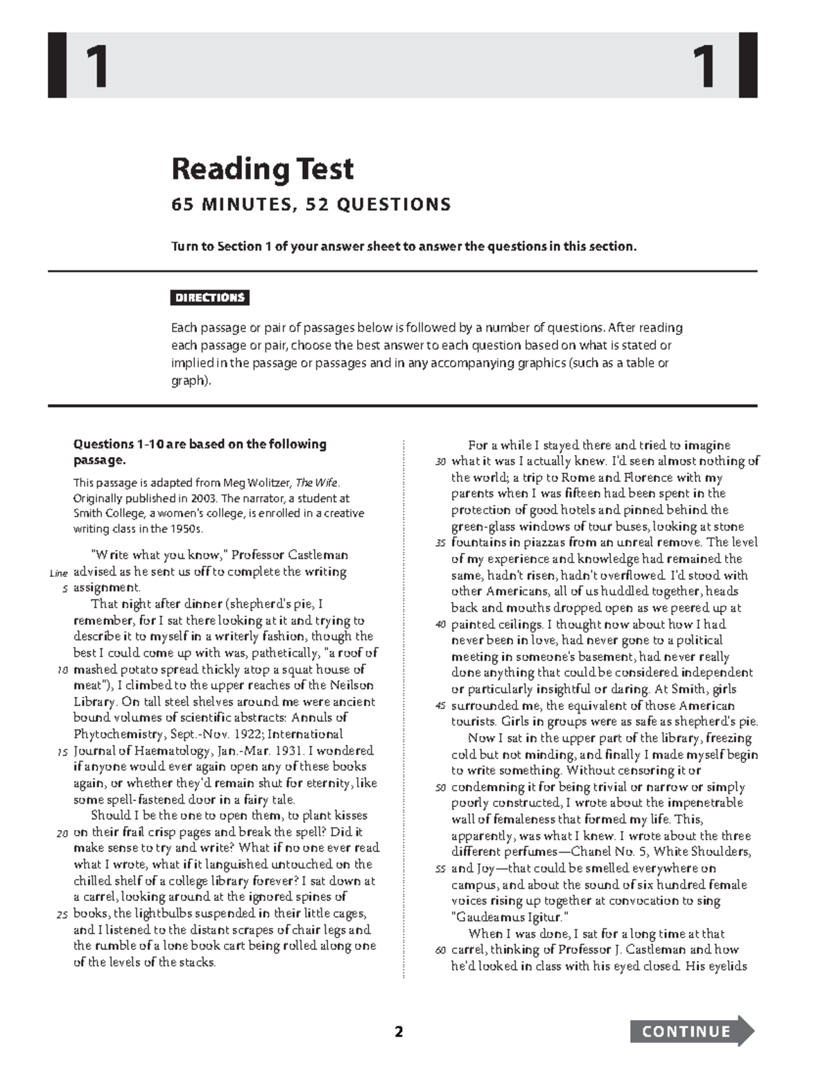 SAT October 2020 - hhhhhh hh - Reading Test 65 MINUTES, 52 QUESTIONS ...