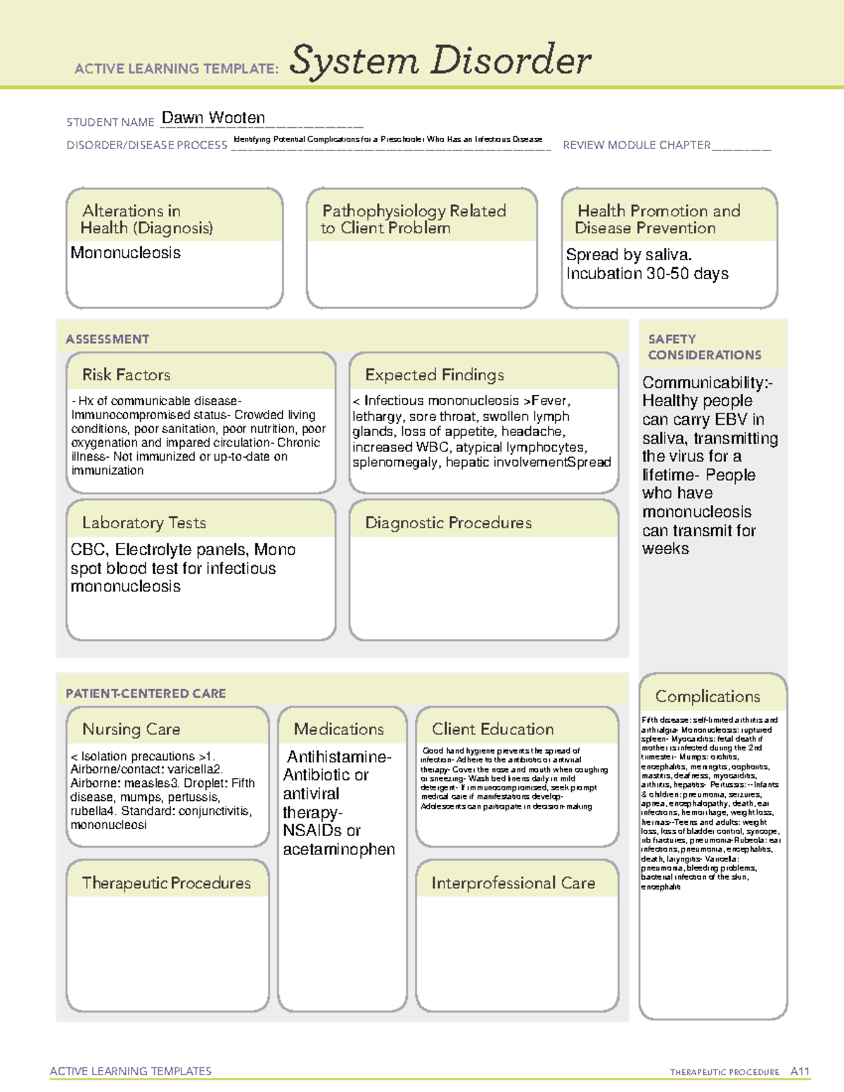 Infectious complictions for preschooler - ACTIVE LEARNING TEMPLATES ...