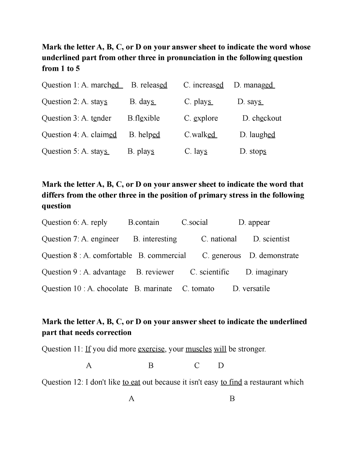 English Test - Thực Hành Tiếng Anh - Mark The Letter A, B, C, Or D On ...