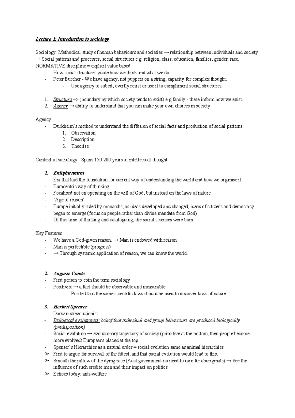 Self and Society summary notes covering tutorial topics Lecture 1
