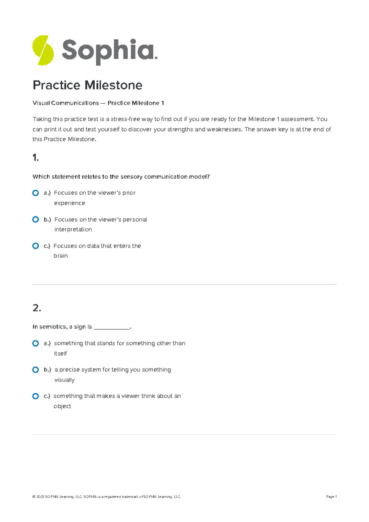 Sophia Visual Communication Viscomm 1001-unit-1-practice-milestone - A ...