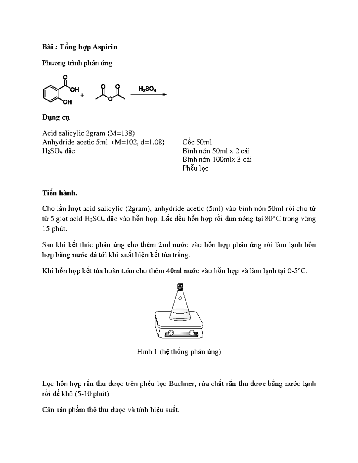 Aspirin1 (1)đã gộp Bài Tổng hợp Aspirin Phương trình phản ứng