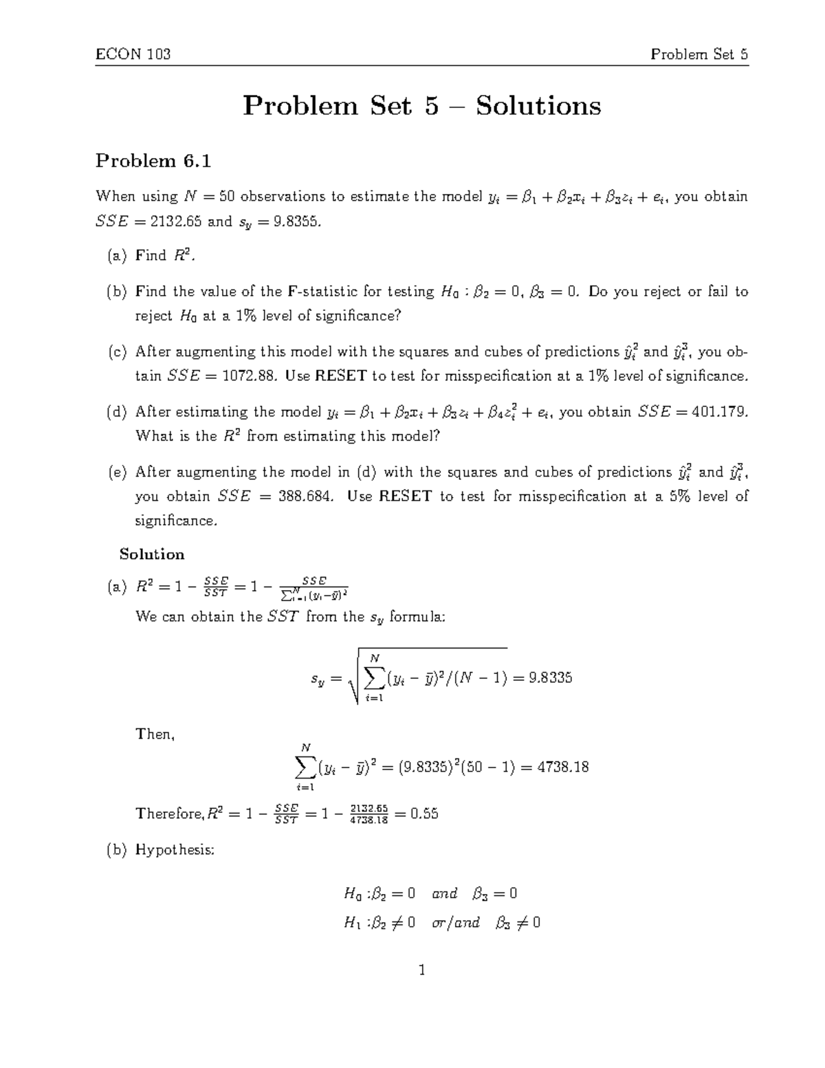 Hw5 Solutions Hw5 Econ 103 Ucla Studocu