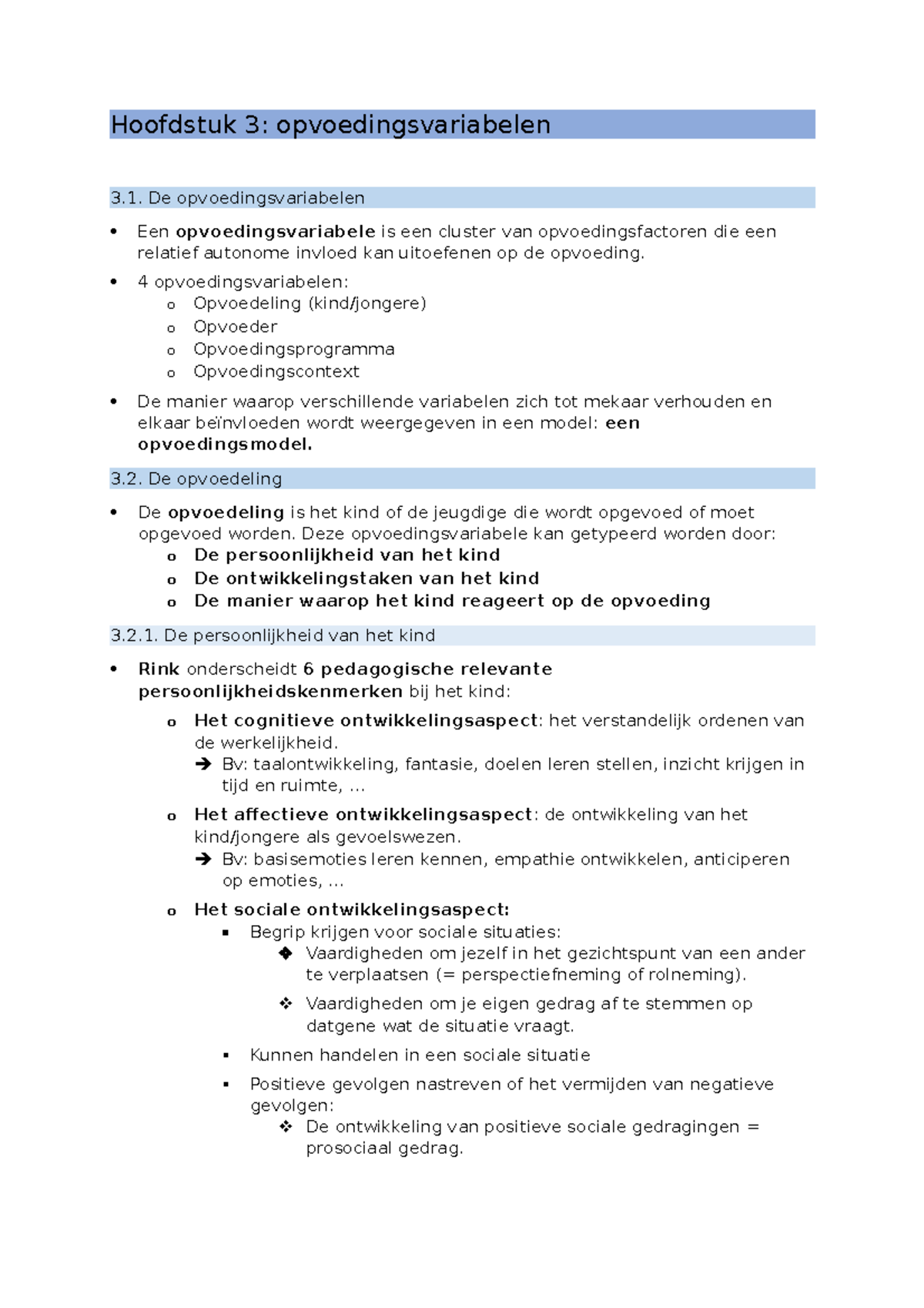 Hoofdstuk 3: Opvoedingsvariabelen (pedagogie) - Hoofdstuk 3 ...