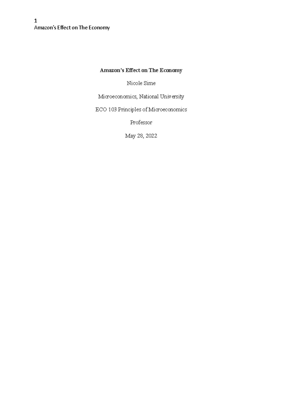 Microeconomics final paper - Amazon’s Effect on The Economy Amazon’s ...