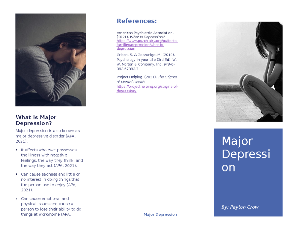 Depression Brochure topic 7 - What is Major Depression? Major ...