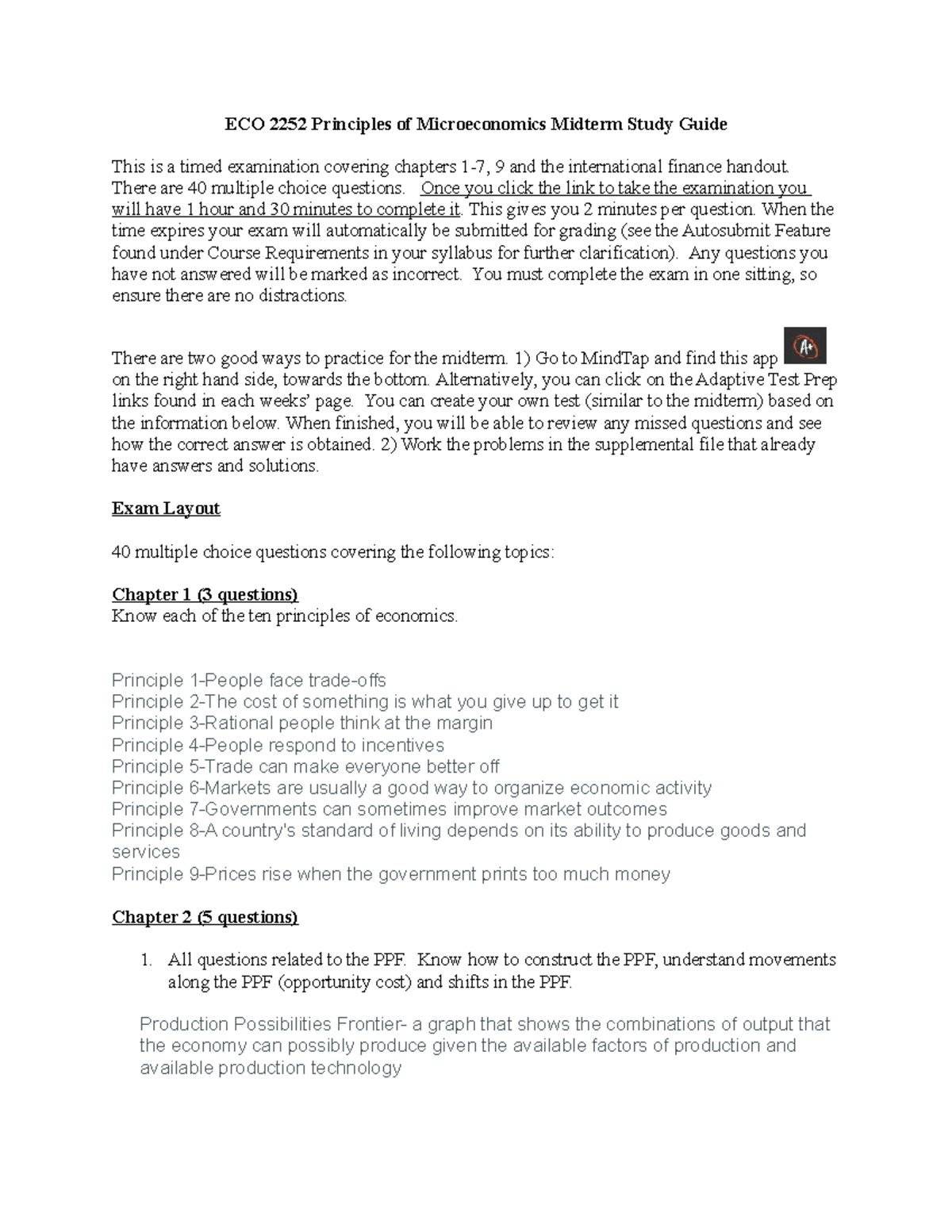 Principles of Microeconomics 2252 Midterm Study Guide - There are 40 ...