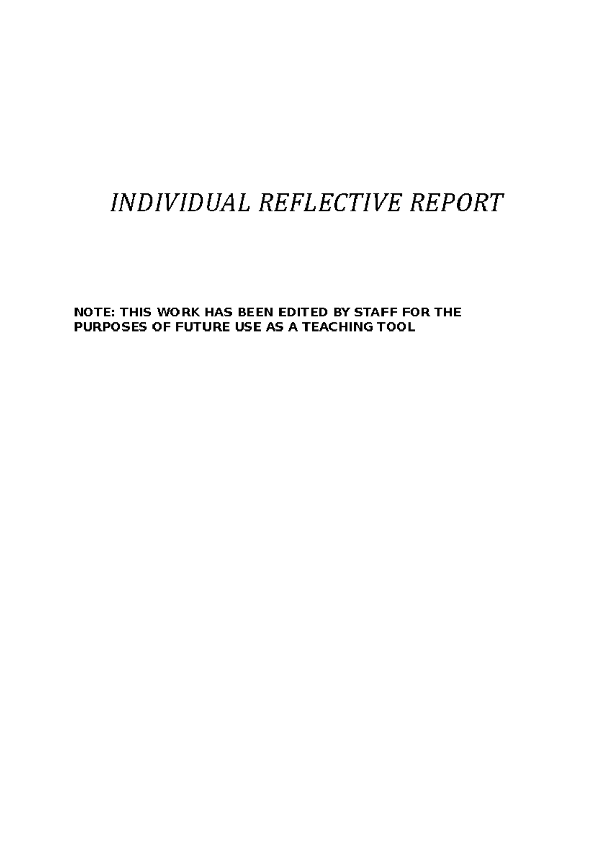 reflective report assignment sample