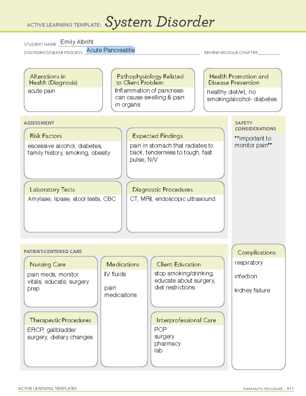 Acute Pancreatitis ATI Template - ACTIVE LEARNING TEMPLATES THERAPEUTIC ...