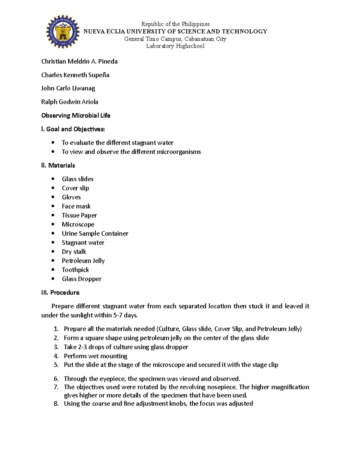 Lab report 2 1 - Laboratory experiment - NUEVA ECIJA UNIVERSITY OF ...