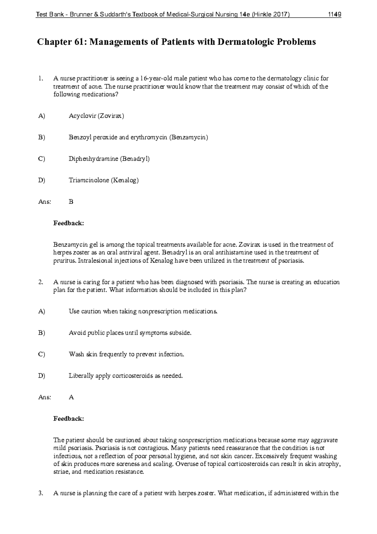 Ch 61 - Practice Questions For Fundamentals Of Nursing. Multiple Choice ...