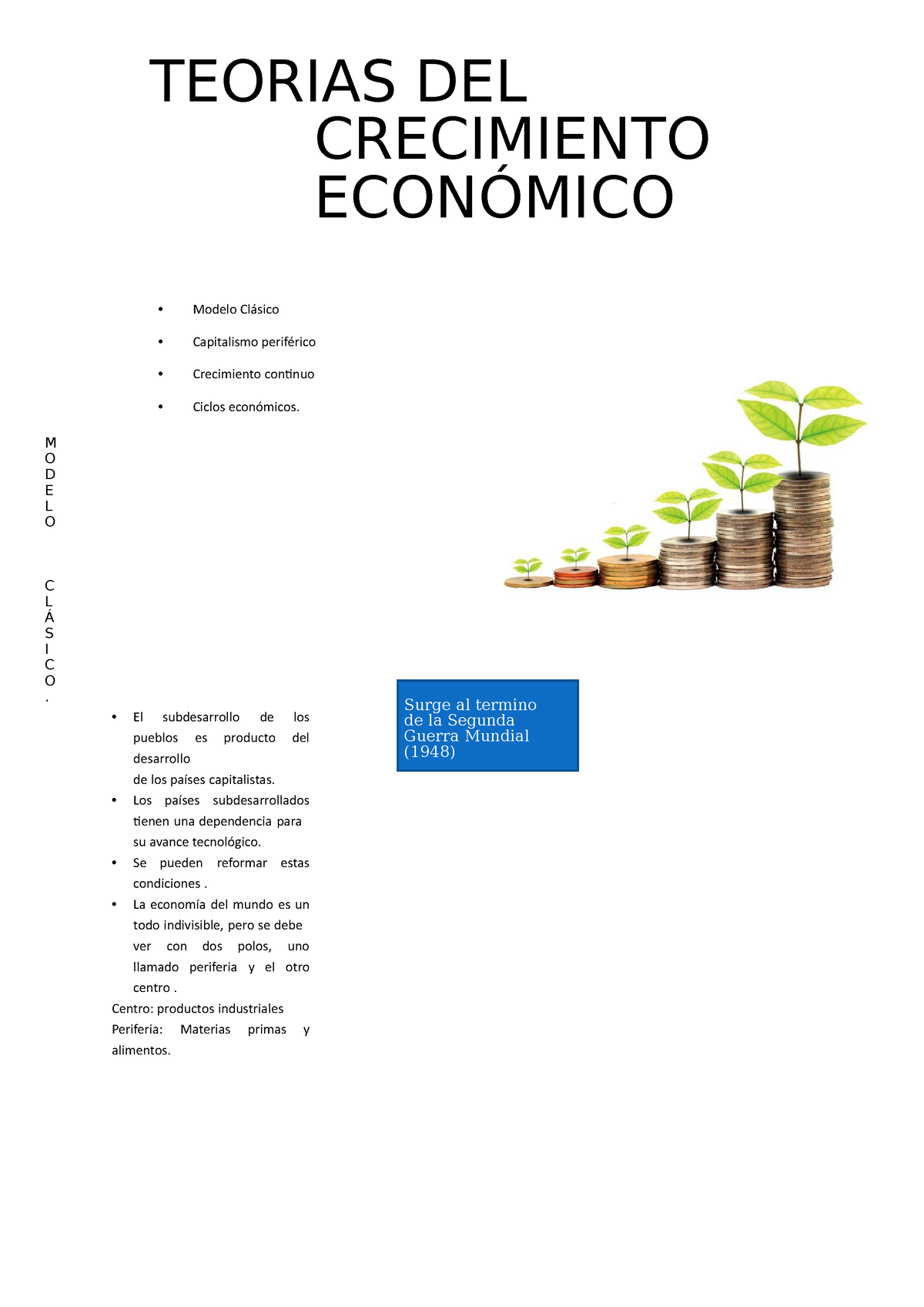 123456789 - Desarrollo económico 4 fases - TEORIAS DEL CRECIMIENTO  ECONÓMICO Modelo Clásico - Studocu