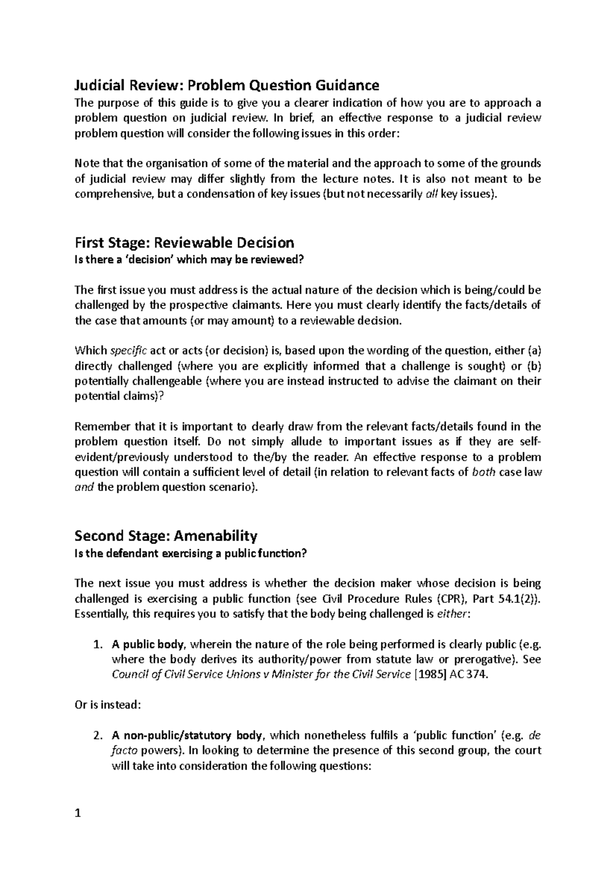 Lecture 19 Judicial Review guidance Judicial Review Problem