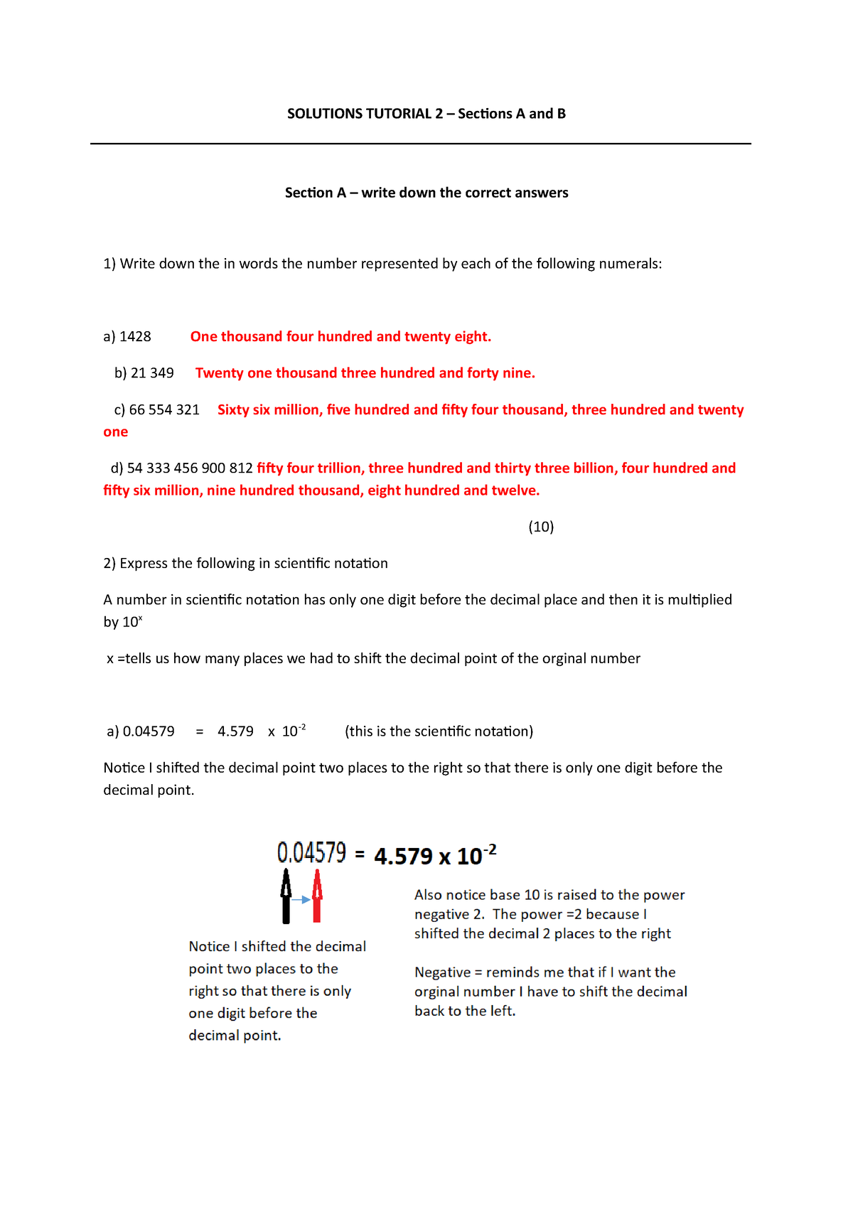 Solutions Tutorial 2 Sections A And B. - SOLUTIONS TUTORIAL 2 ...