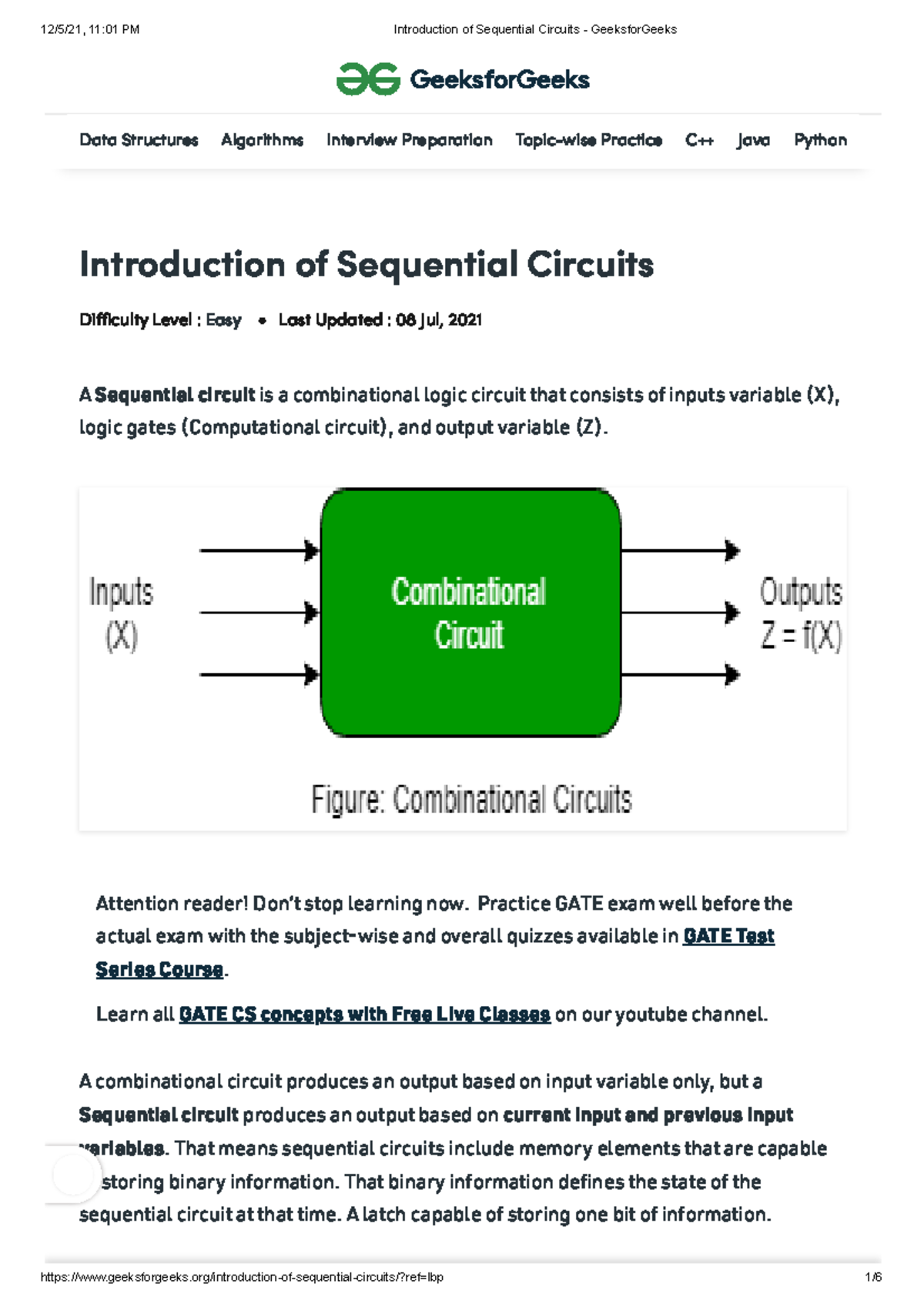 Introduction Of Sequential Circuits - Geeksfor Geeks - Introduction Of ...