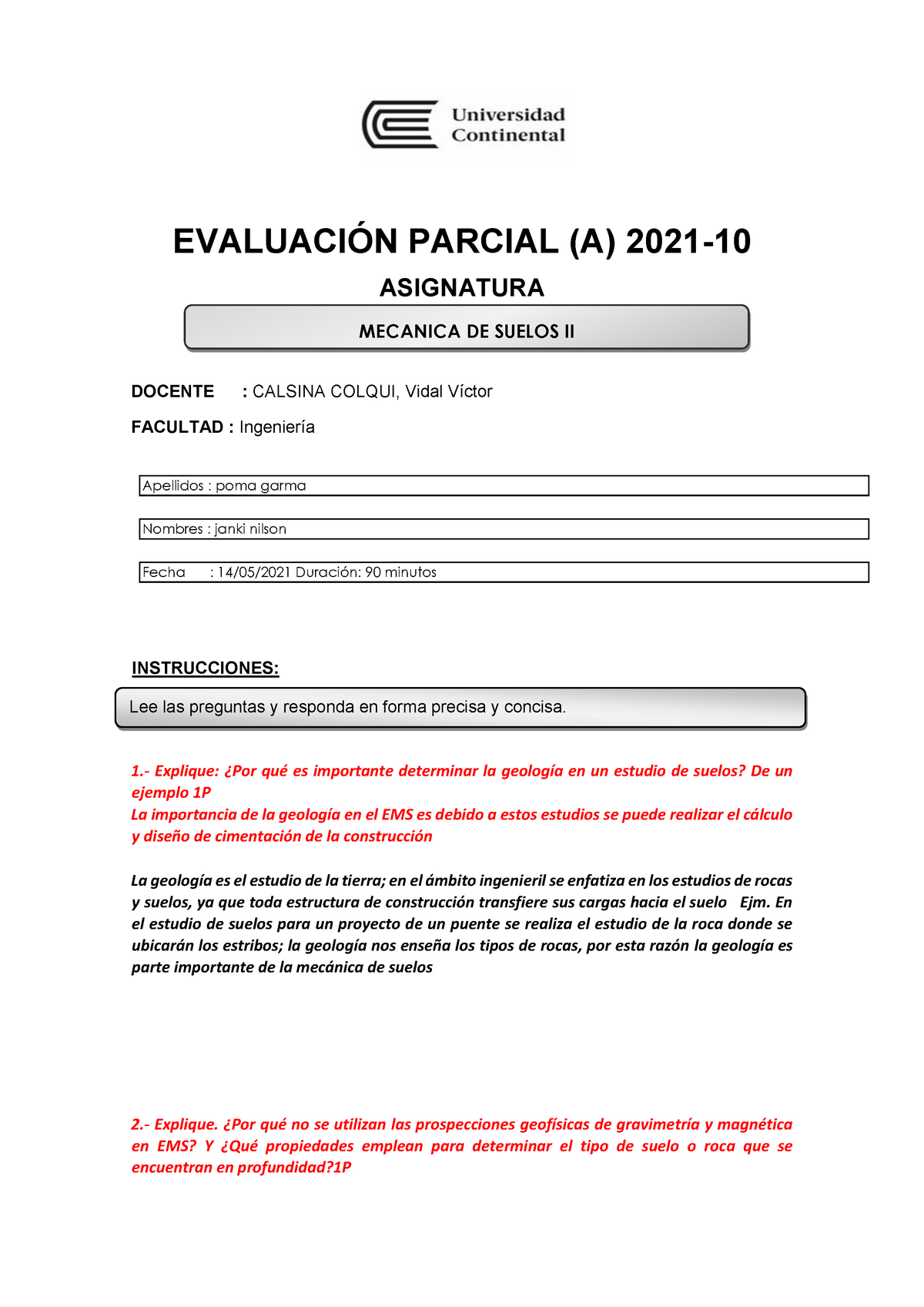 Parcial B - GTGGTH - EVALUACIÓN PARCIAL (A) 2021- 10 ASIGNATURA DOCENTE ...