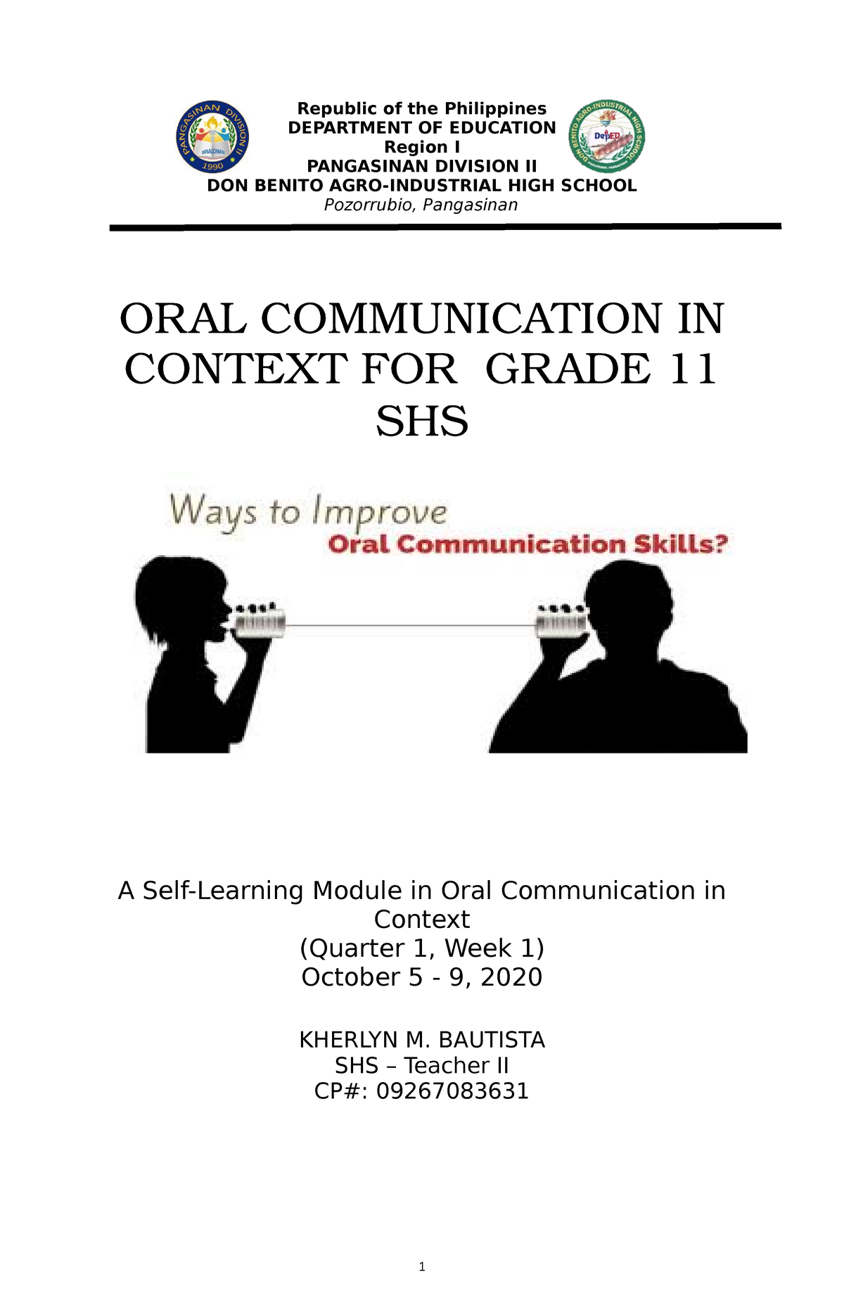 ORAL-Communication In Context Senior High School - Republic Of The ...