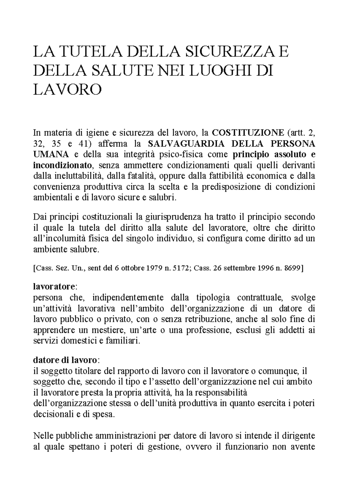 Sicurezza sul lavoro - LA TUTELA DELLA SICUREZZA E DELLA SALUTE NEI ...