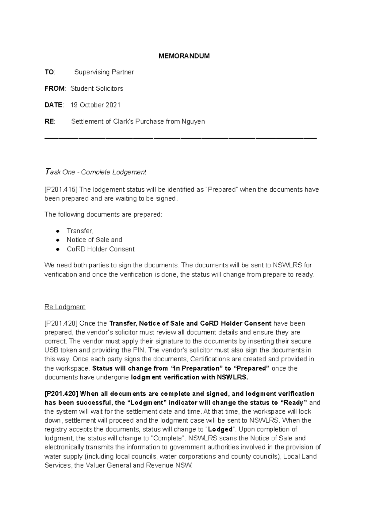 Memorandum - weekly task - 200018 - UWS - Studocu