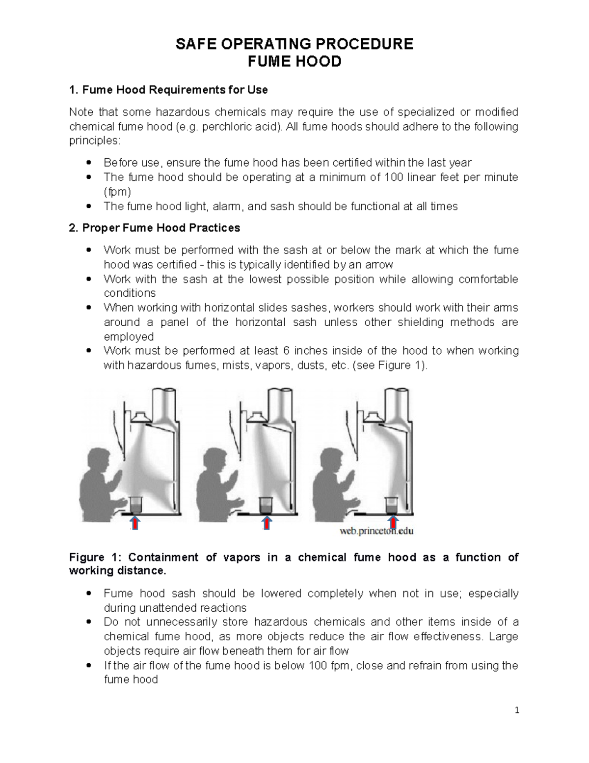 Fume Hood SOP information of handling a fume hood biology SAFE
