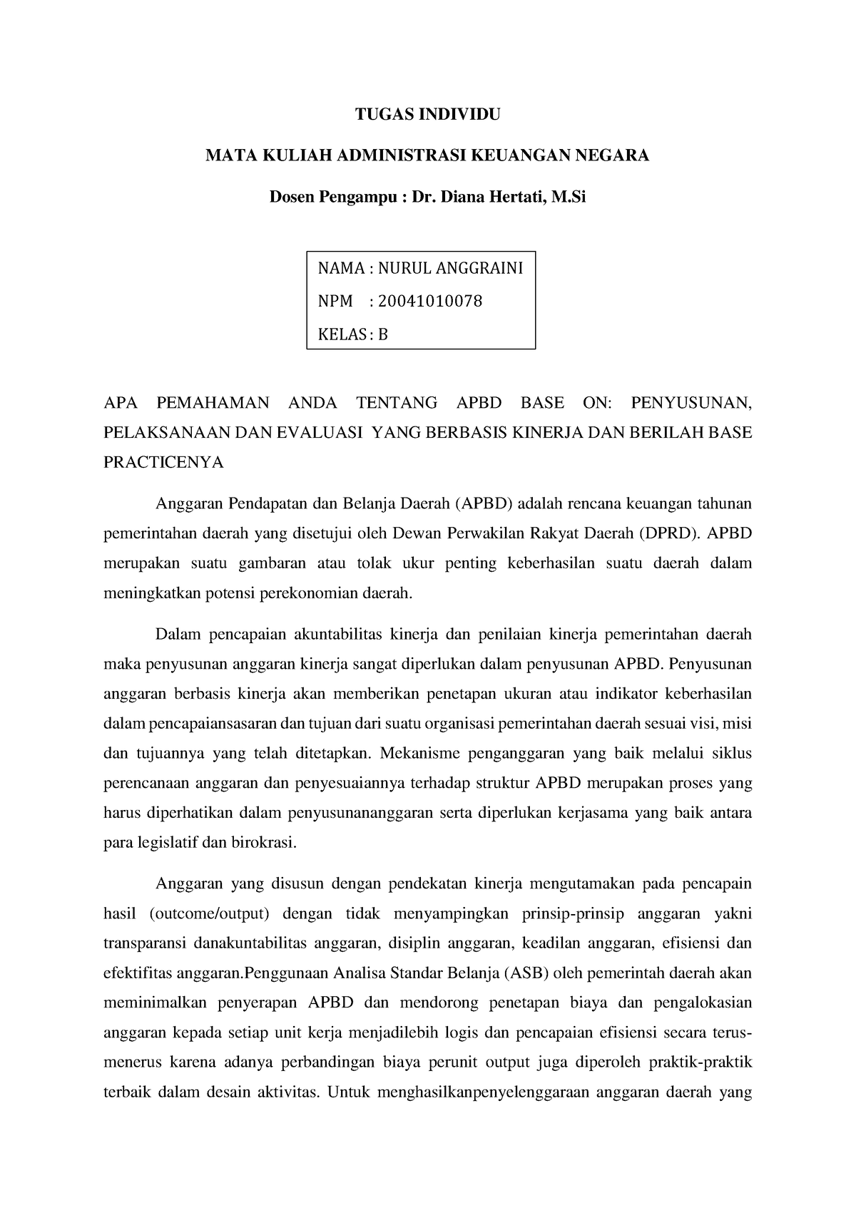 APBD Yang Disusun Dengan Pendekatan Kinerja - TUGAS INDIVIDU MATA ...