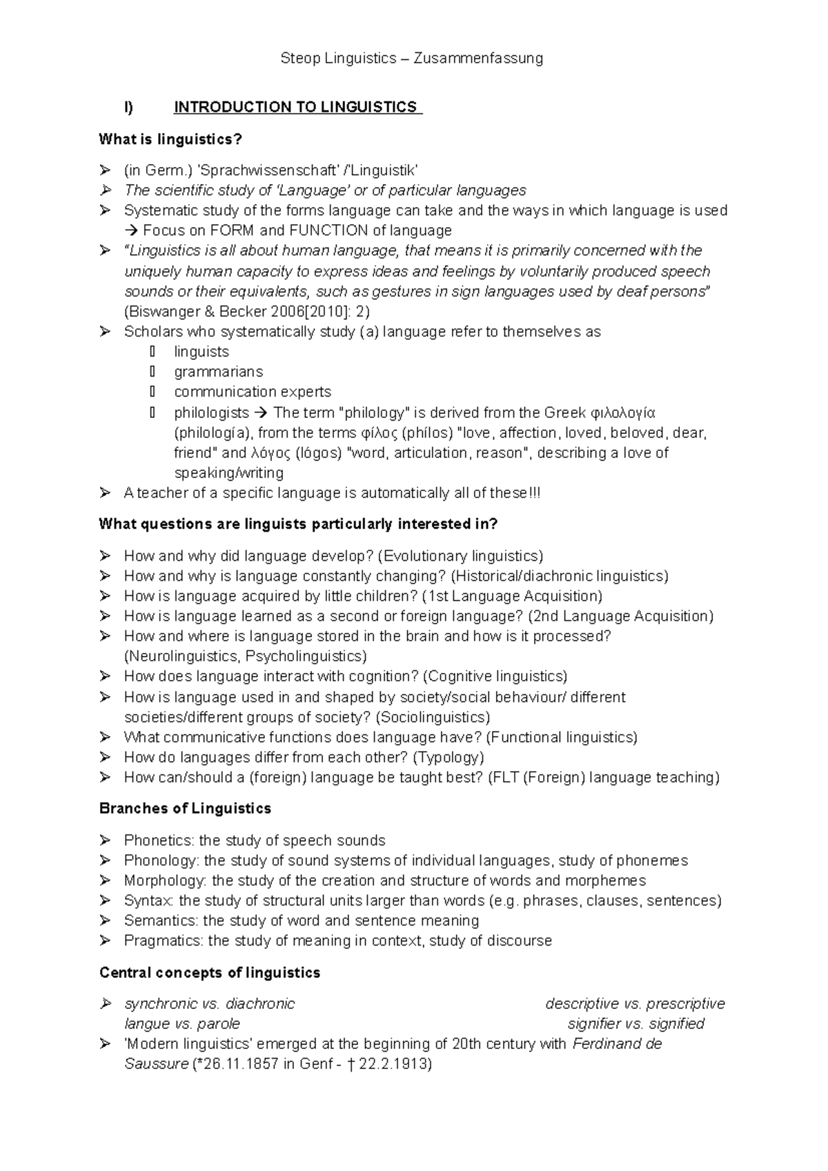 Introduction TO Linguistics - I) INTRODUCTION TO LINGUISTICS What Is ...