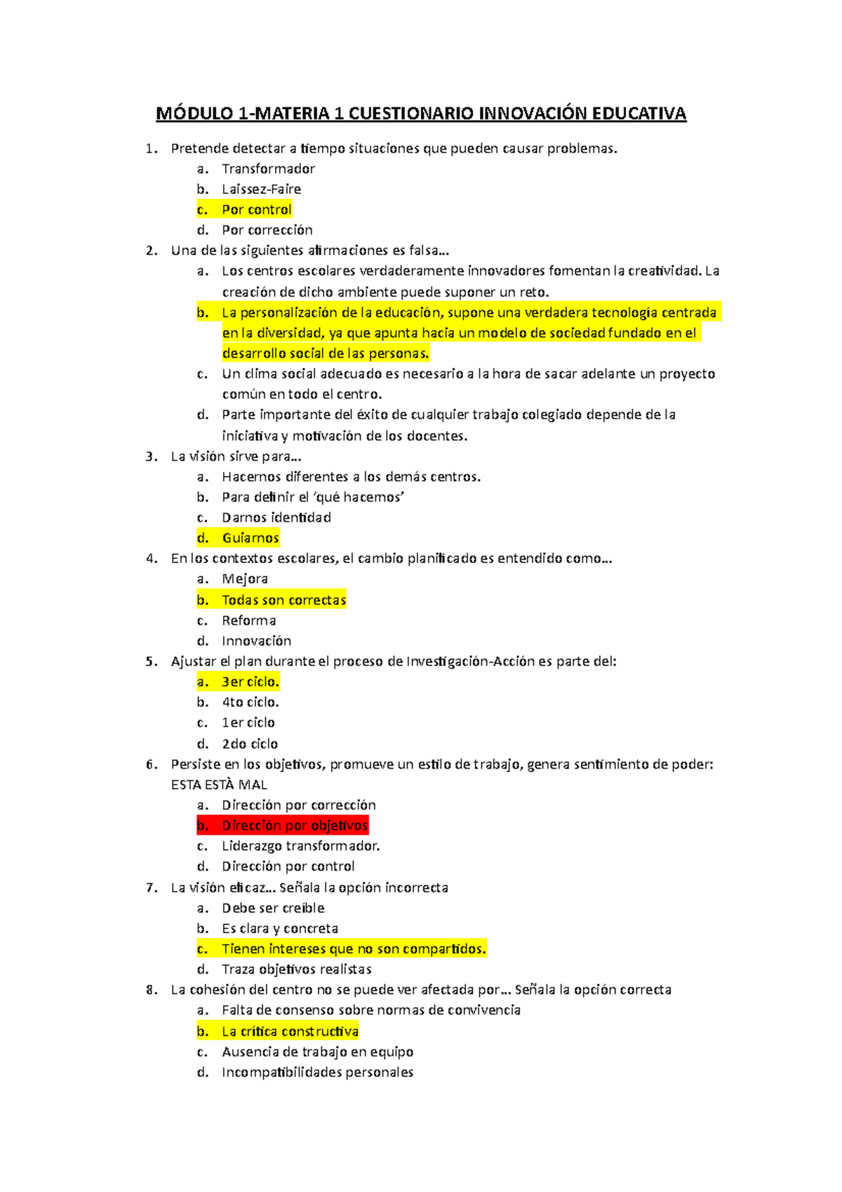 M+ô DULO 1 - Examen - MÓDULO 1-MATERIA 1 CUESTIONARIO INNOVACIÓN ...