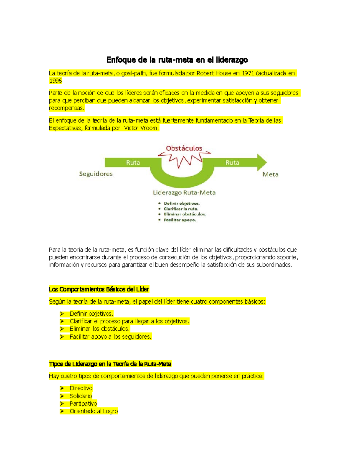 Resumen de Administracion - Enfoque de la ruta-meta en el liderazgo La ...