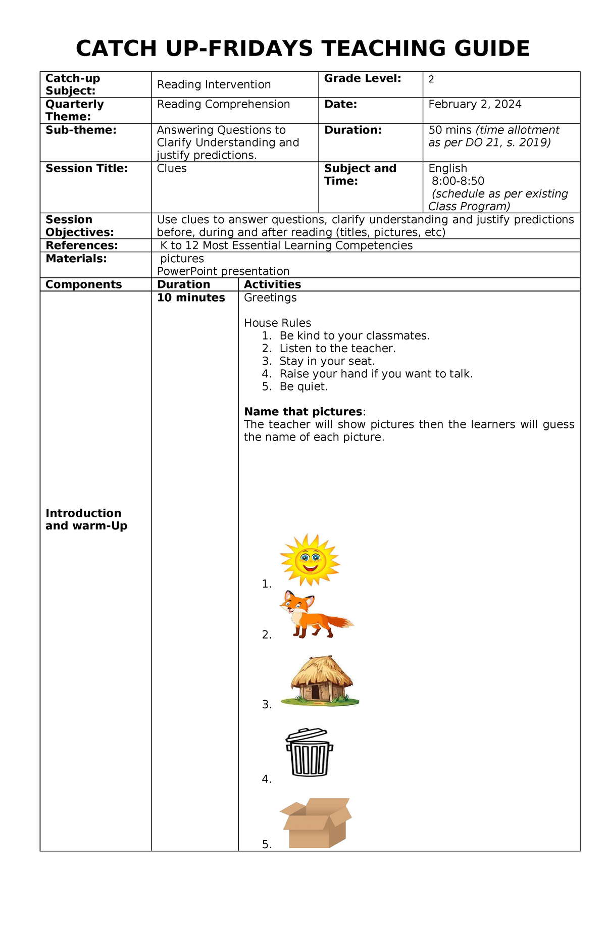 Grade 2ENG Reading CatchUP Friday CATCH UPFRIDAYS TEACHING GUIDE