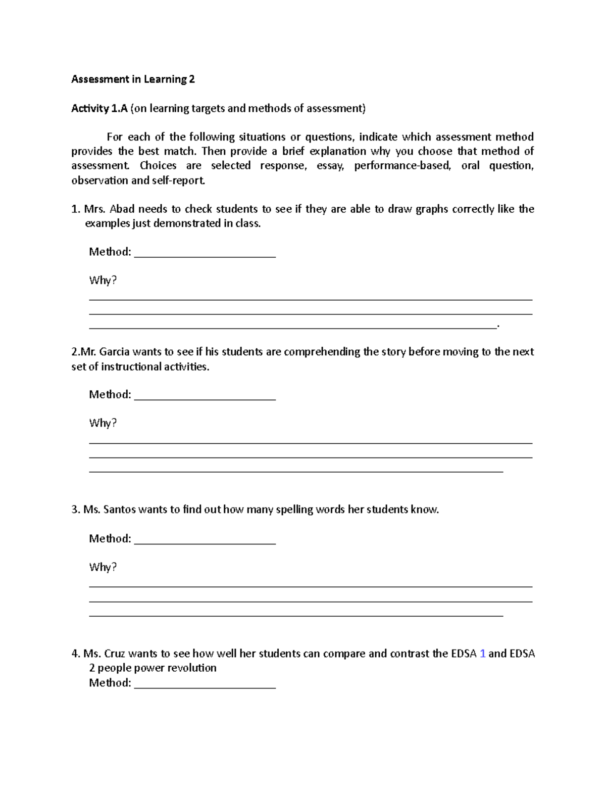 Act 1 Assessment in Learning 2 - Assessment in Learning 2 Activity 1 ...