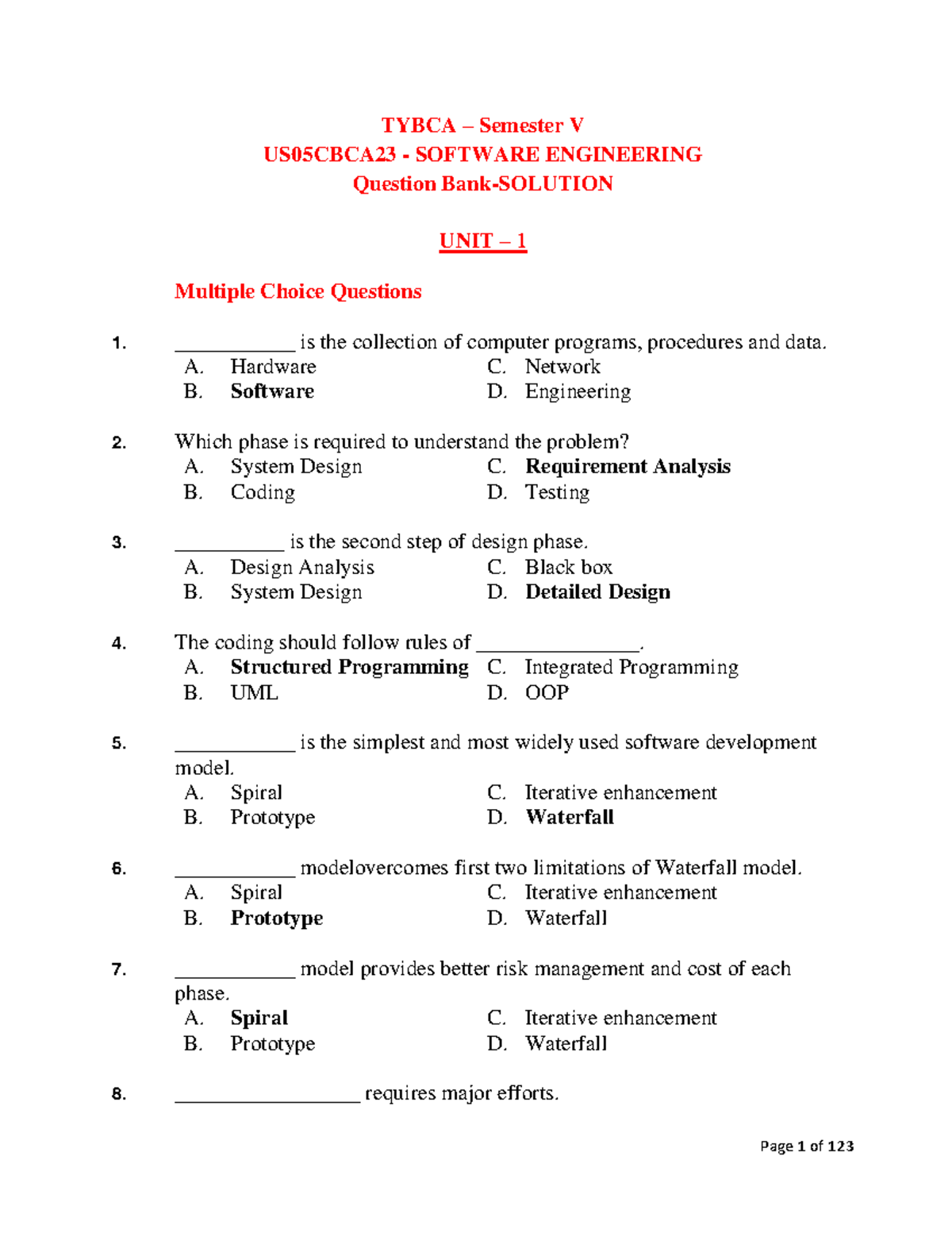 SE Question Bank Solution - TYBCA – Semester V US05CBCA23 - SOFTWARE ...