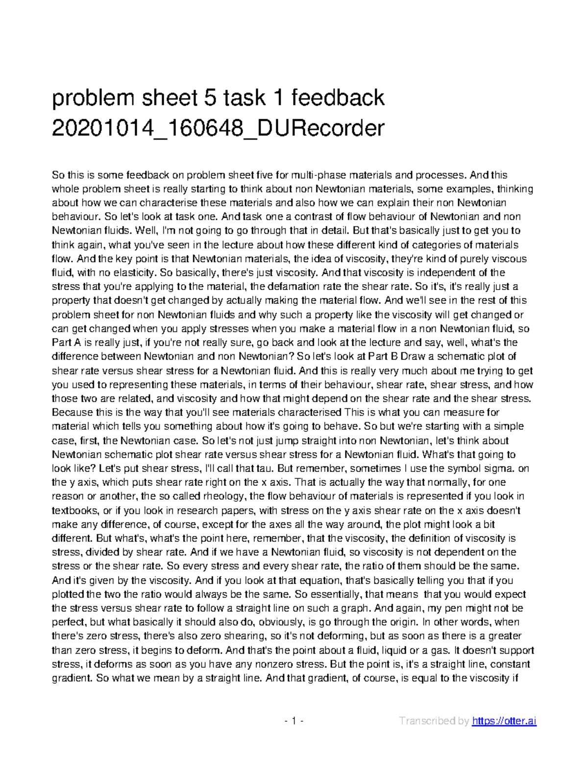 Problem sheet 5 task 1 feedback - 1 - Transcribed by otter problem ...