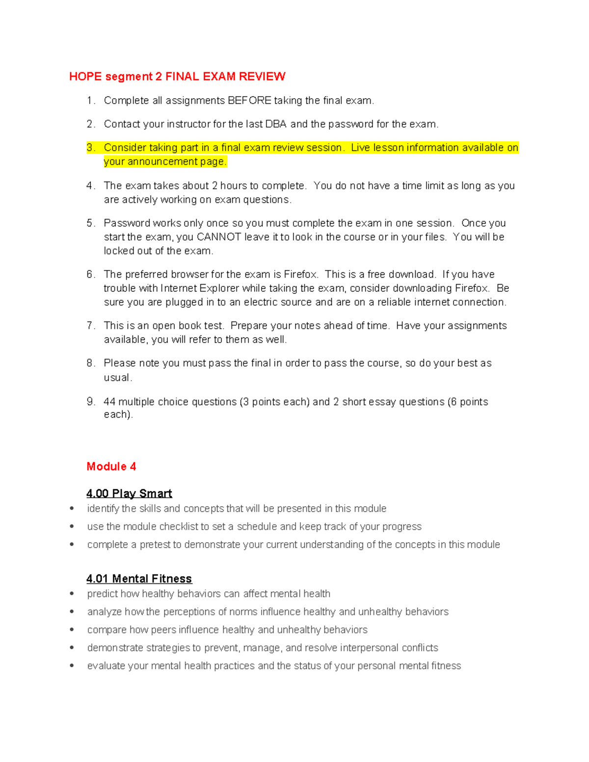 Hopesegment 2 Finalexamreview 3 Hope Segment 2 Final Exam Review 1