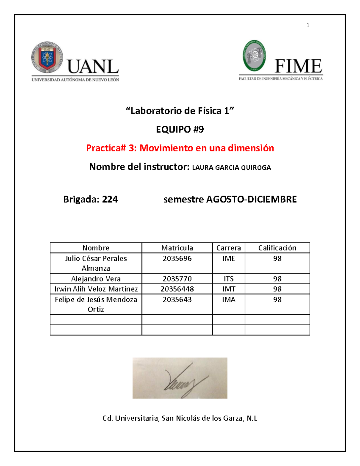 Reporte #3 Laboratorio Fisica - “Laboratorio De Física 1” EQUIPO ...