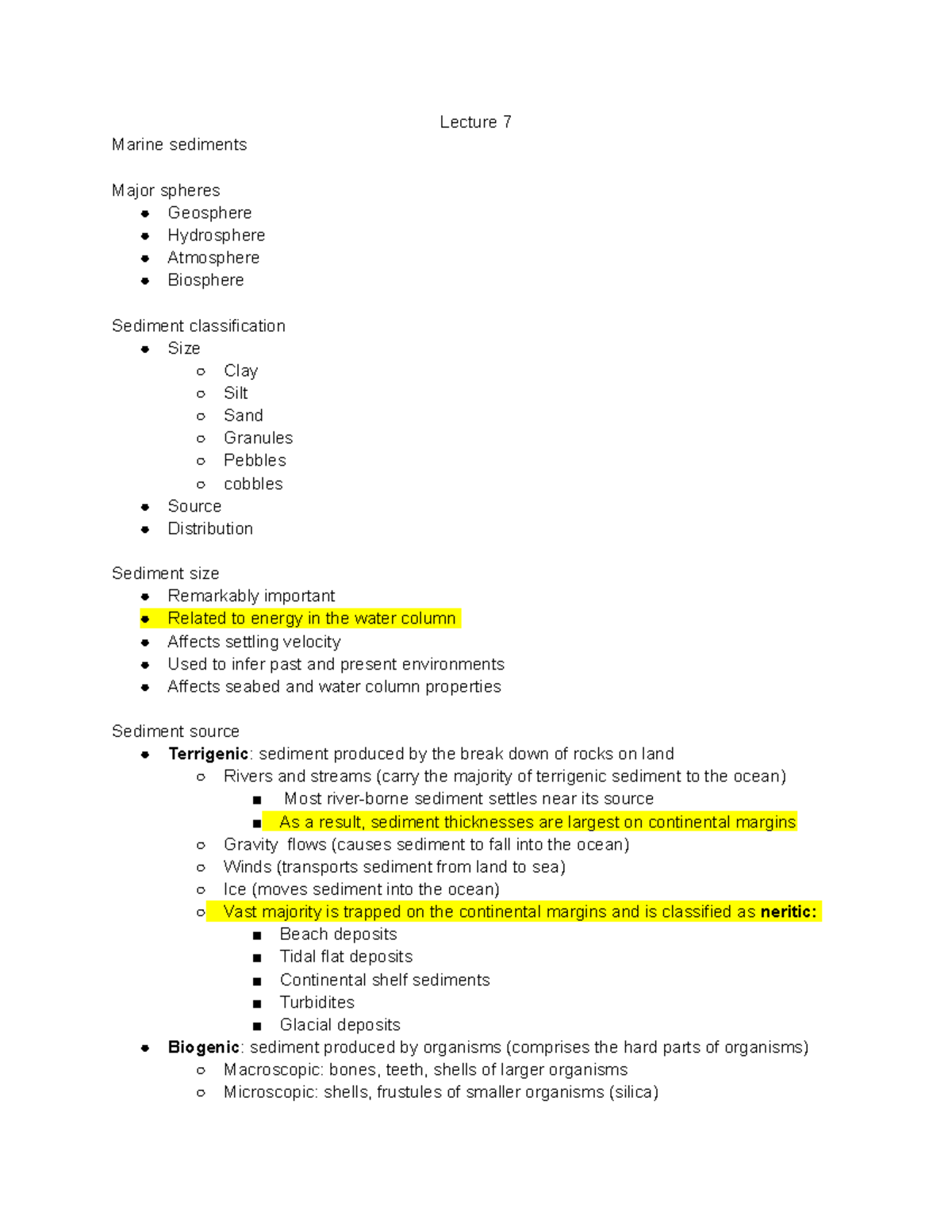 Marine sediments - Lecture notes 11 - Lecture 7 Marine sediments Major ...