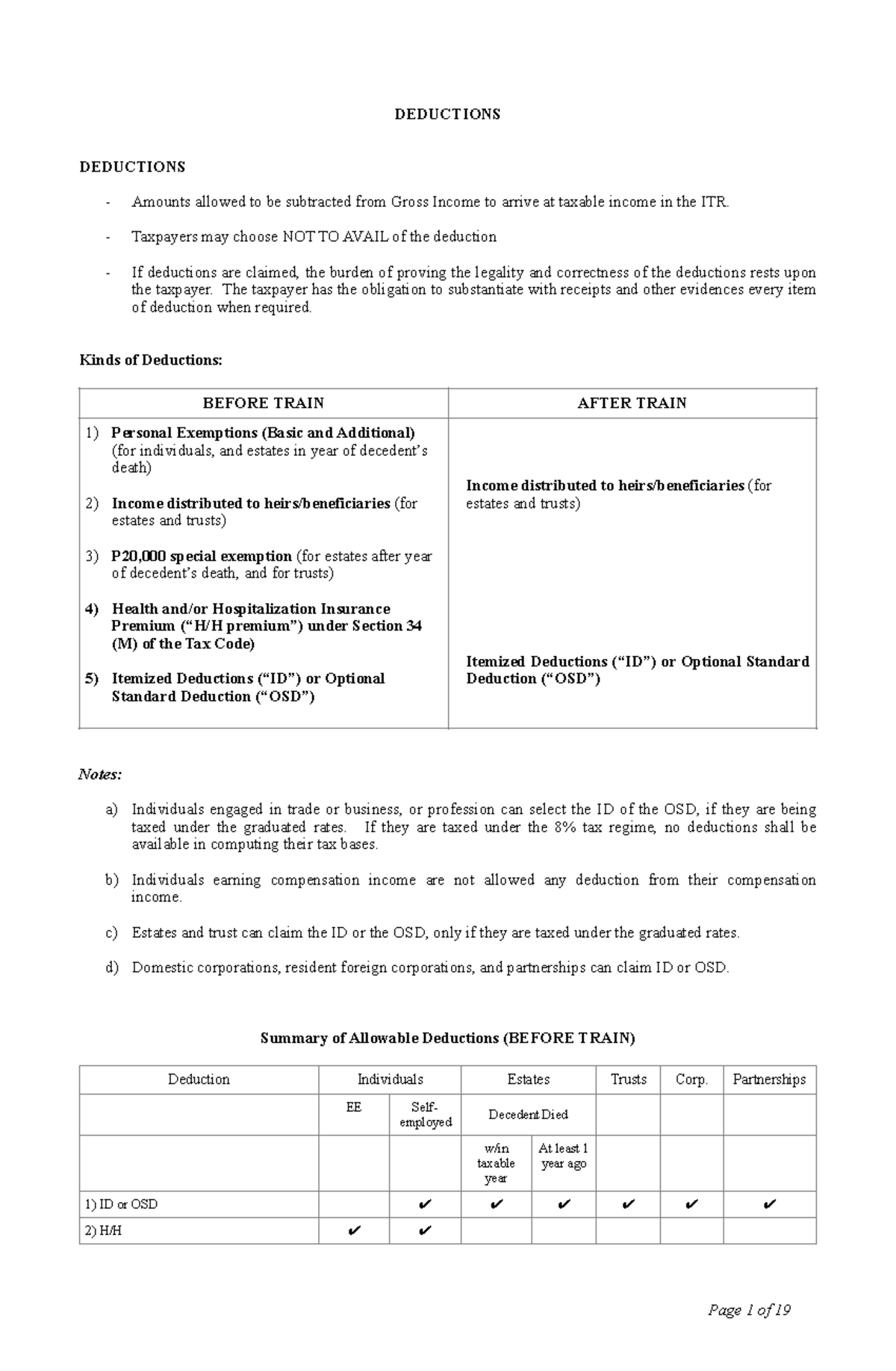 14 Deductions Lecture notes 14 DEDUCTIONS DEDUCTIONS Amounts