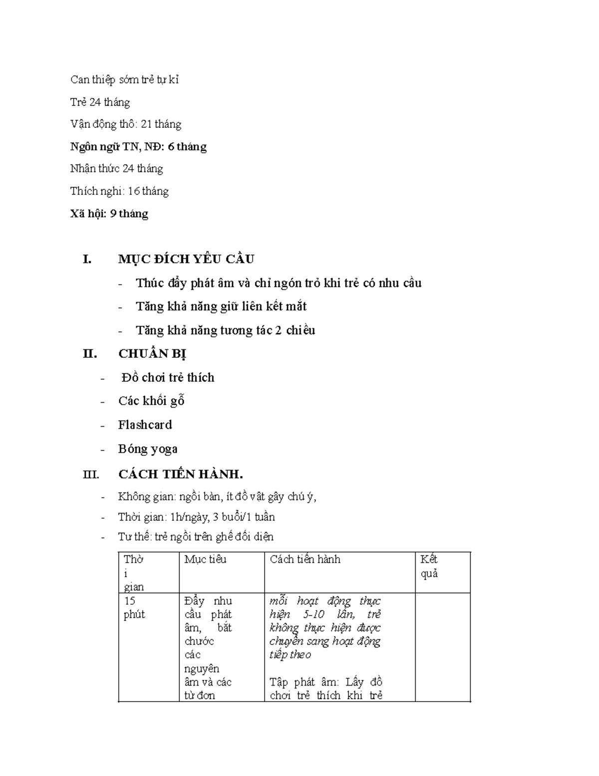 Task 4 - CTCT - Can thiệp sớm trẻ tự kỉ Trẻ 24 tháng Vận động thô: 21 ...