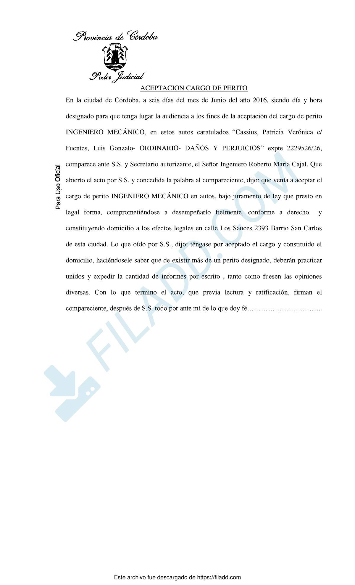 Acta Aceptacion De Perito Caso 18 Aceptacion Cargo De Perito En La