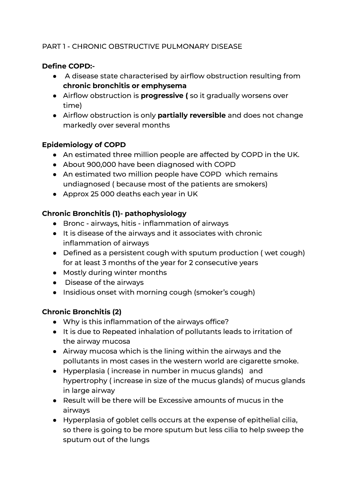 Respiratory L11 Notes PART 1 CHRONIC OBSTRUCTIVE PULMONARY DISEASE 