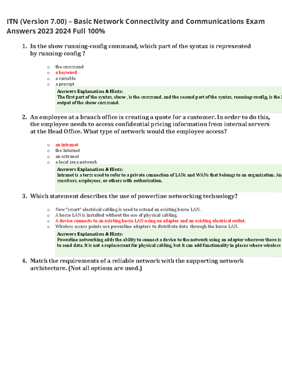 ITN v7.02 – Modules 1 – 3 Basic Network Connectivity and Communications ...
