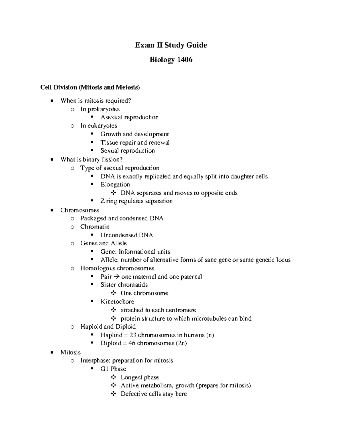 Exam 2 Study Guide - Exam 2 Review - Exam II Study Guide Biology 1406 ...