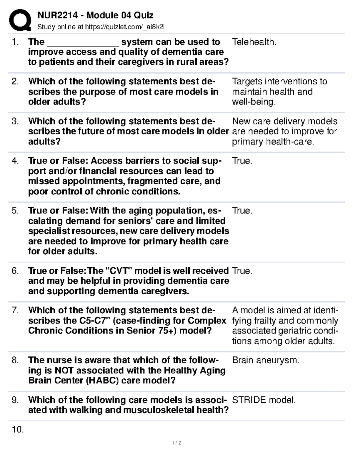 NUR2214 QUIZ 4 - Quiz 1 - NUR2214 - Module 04 Quiz Study Online At ...