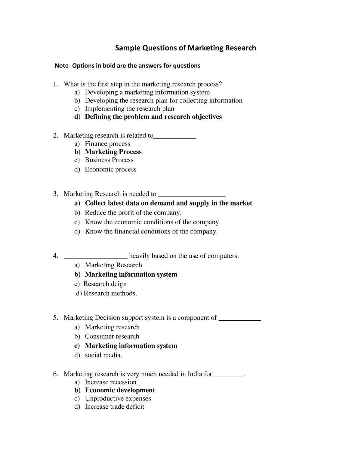 marketing research question papers