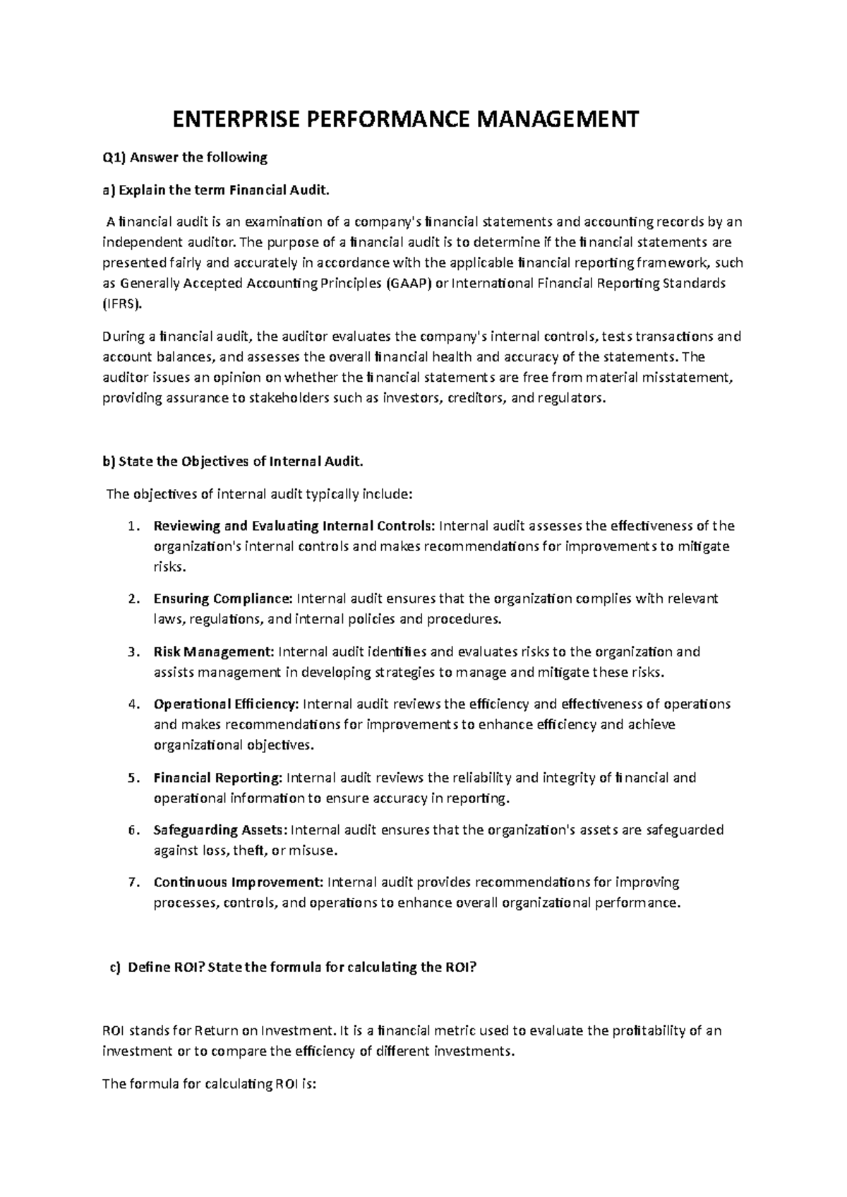 Enterprise Performance Management notes - ENTERPRISE PERFORMANCE ...