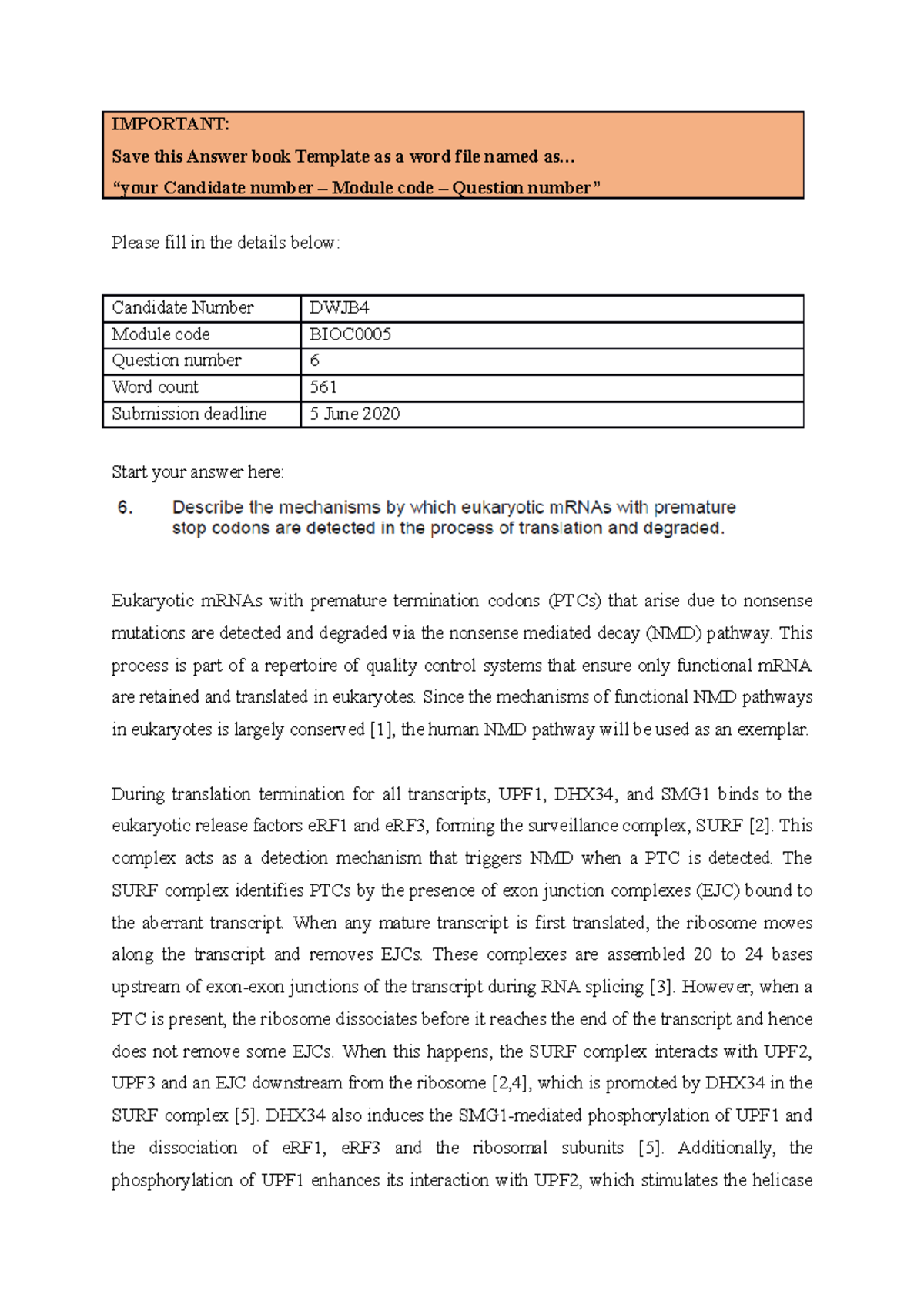 Exam question 6 - IMPORTANT: Save this Answer book Template as a word ...