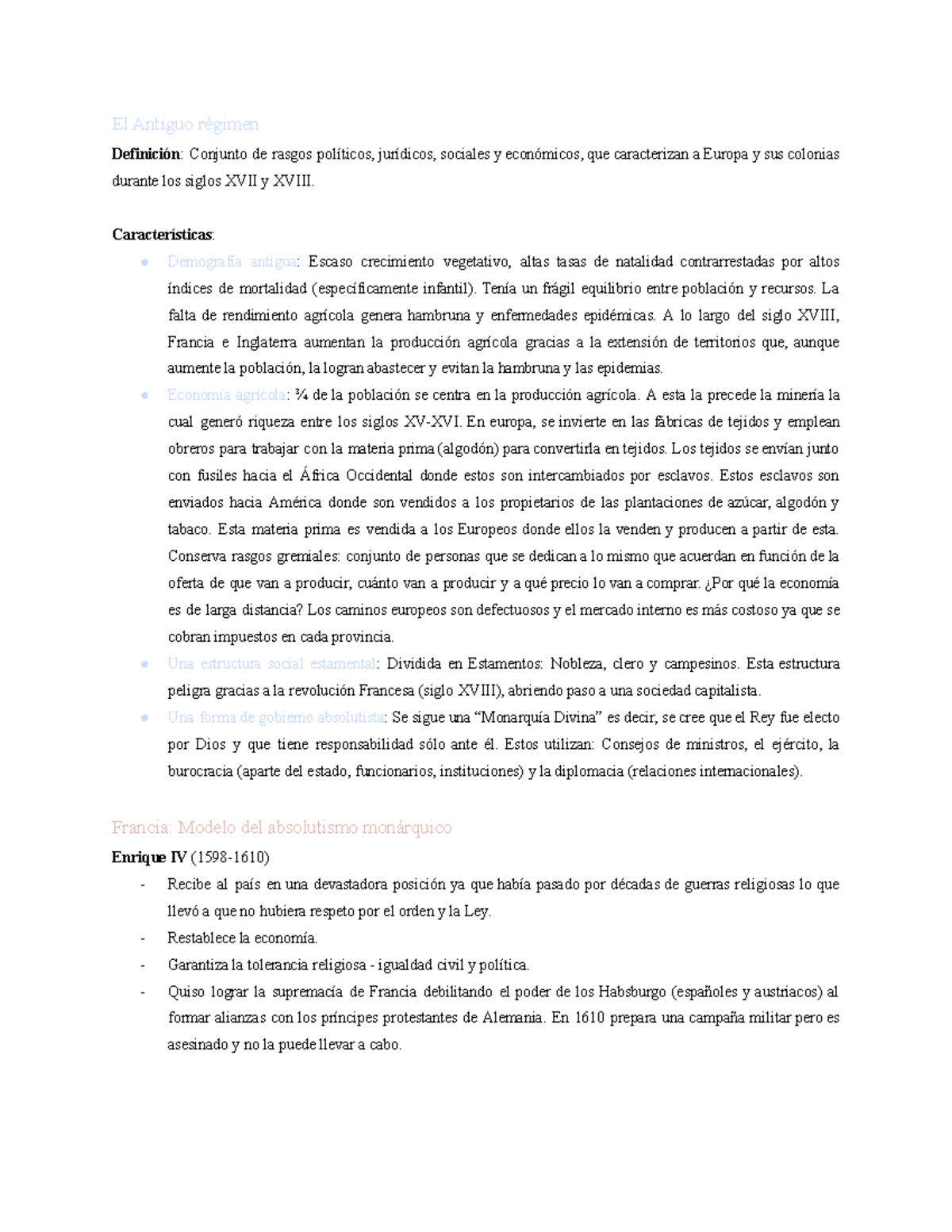 Resumen Examen Libre Historia 5to Humanistico El Antiguo régimen